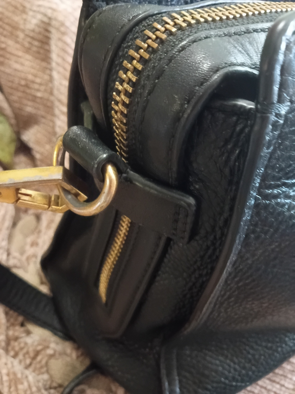 Rebecca Minkoff Black Pebbled Leather Satchel with Blue Multi-Color Scarf - Picture 10 of 16